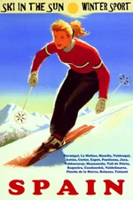 Ski In The Sun Spain Woman Downhill Skiing Sport Vintage Poster Repro FREE S/H