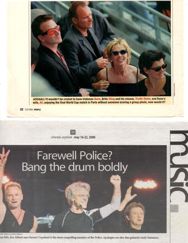 singer Sting (+ the Police) 120+ separate clippings pages - 3/4 pound lot!