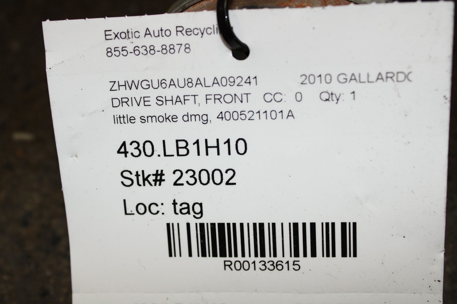 Lamborghini Gallardo, LP550, 560, Front Drive Shaft, Used, P/N 400521101A