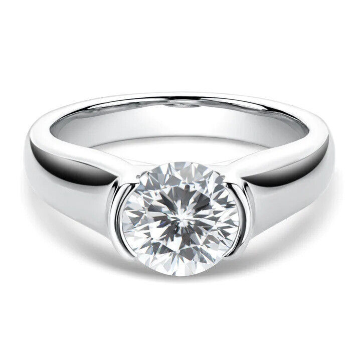 1CT Round VVS1 Moissanite Engagement Ring in 925 Sterling Silver