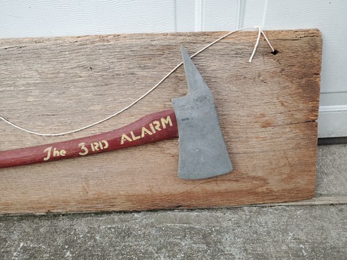 Vintage Firefighter Firemen Red Ax Axe Wall Haning on Wood Panel ~ The 3rd Alarm - Picture 4 of 8