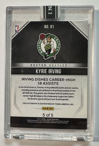 2018-19 Panini Instant Kyrie Irving Boston Celtics auto /5 - Picture 2 of 2