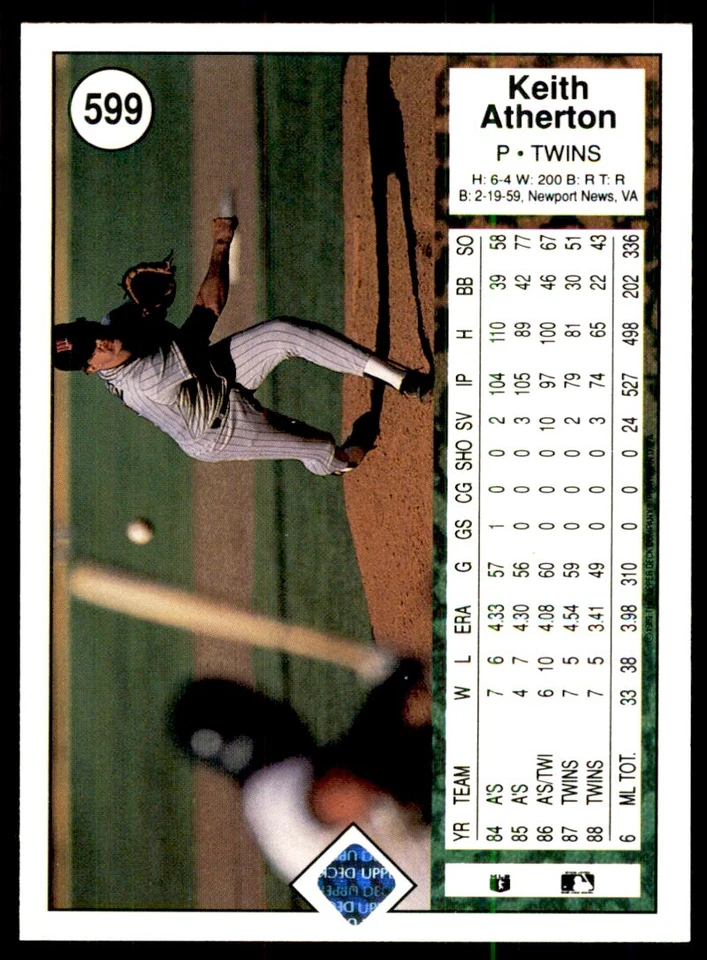 1989 Upper Deck Keith Atherton Baseball Cards #599 - Image 2 of 2