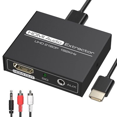 HDMI Audio Extractor,4K HDMI to HDMI with Audio 3.5mm AUX Stereo and L/R RCA ...