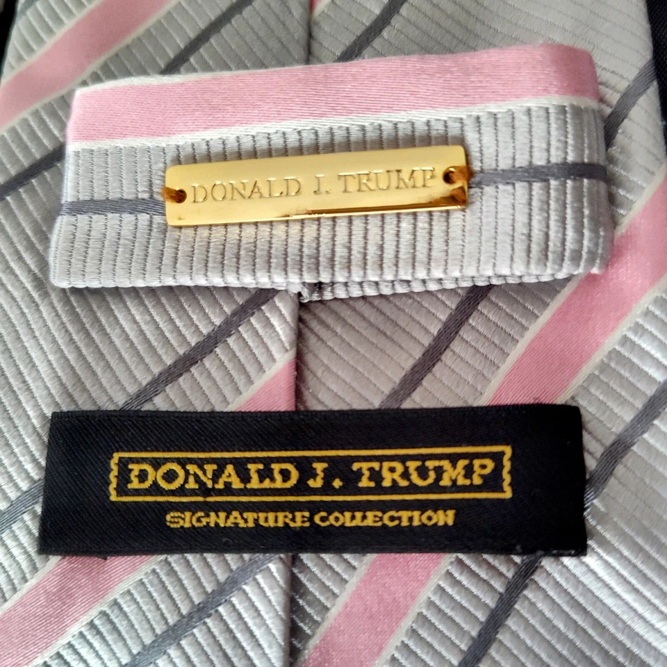 Donald J Trump Signature Collection Corbata de Seda Barra Dorada Gris y Rosa Lote de 2 Ejecutivos Foto 2 de 4