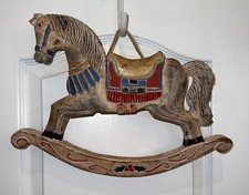 VINTAGE HAND CARVED/PAINTED HANGING WOODEN ROCKING HORSE CARNIVAL CAROUSEL FOLK
