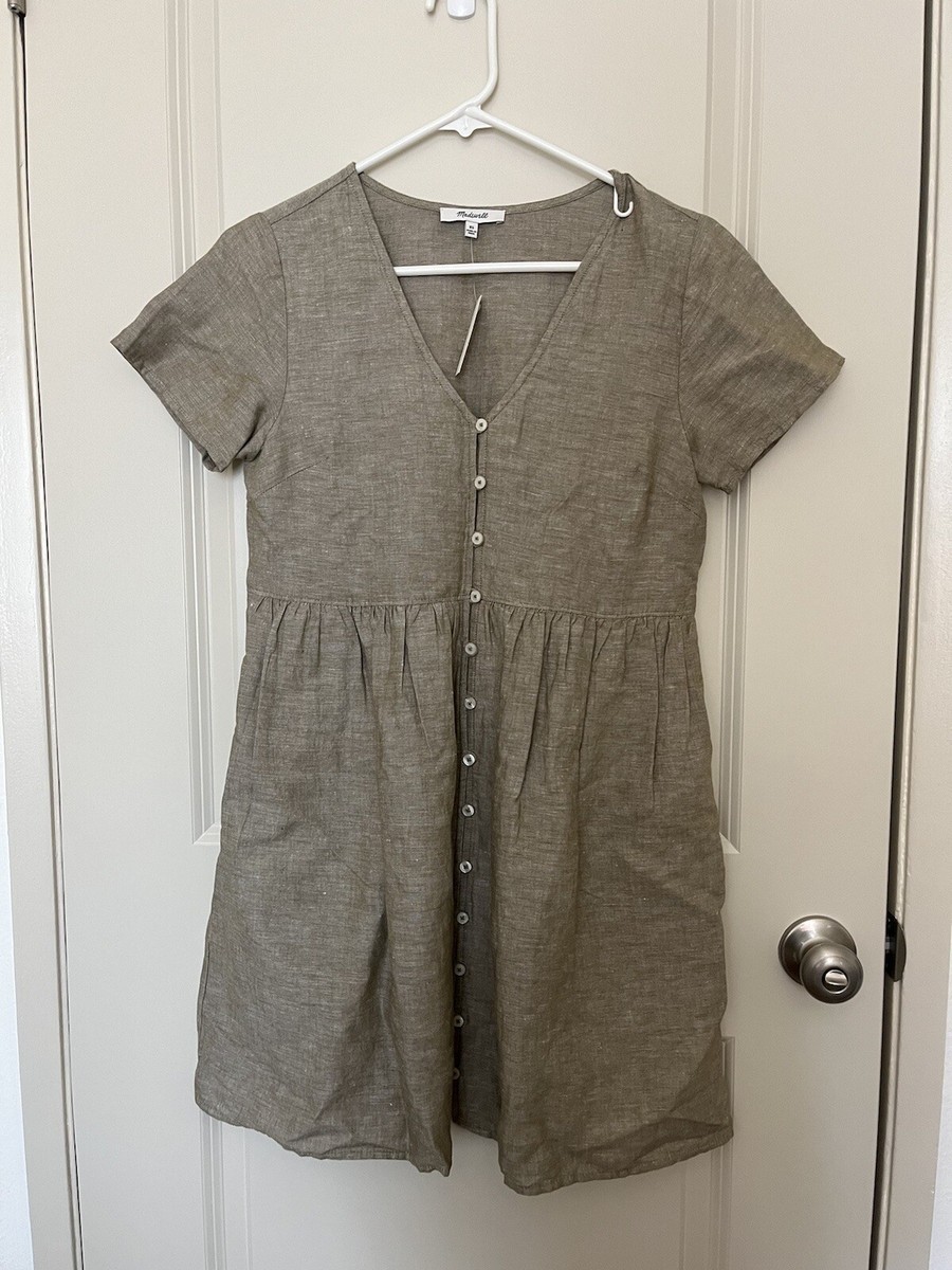 Madewell Alexandra Button-Front Linen Mini Dress | eBay