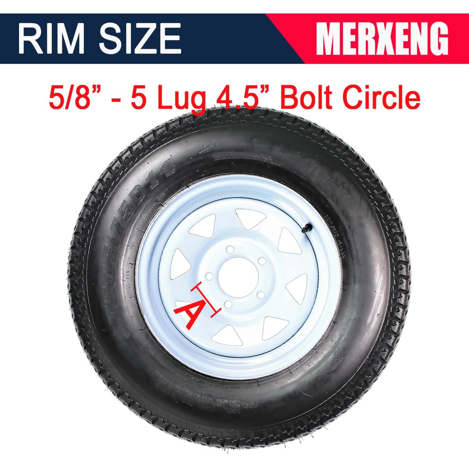 2PCS ST205/75D14 Trailer Tire with 14" Rims, 205 75D14, 5 Lug 6PR, Load