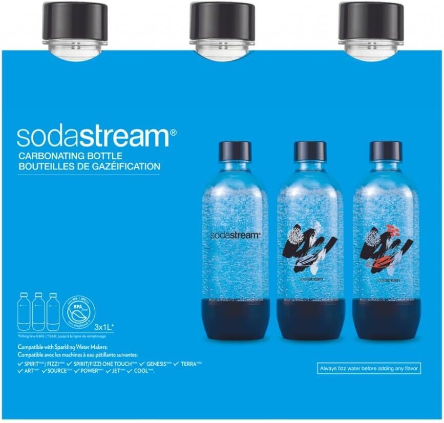 Pack de 3 bouteilles Sodastream 1 litre accessoires de rechange compatibles lave-vaisselle