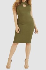 $138 Guess Women's Green Ribbed-Knit Sleeveless Bodycon Dress Size L