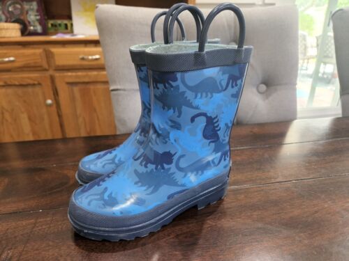 Toddler Boy Rain Boots Blue With Dinosaurs Size 9/10 - Picture 1 of 4