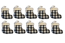 Mini Christmas "White Buffalo Plaid" Stockings 10 Pack 5in -NEW