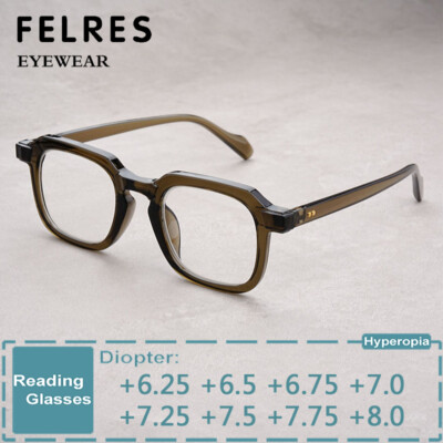 Unisex Square Anti Blue Light Reading Glasses +6.25 To +8.0 Highly Strength New