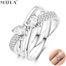 MULA New 925 Sterling Silver Bow Cross Wide Finger Ring AAA CZ For Women Jewelry