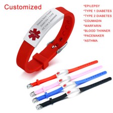 Free Engraving Medical Alert ID Women Men Kid Child Bracelet Silicone Wristband