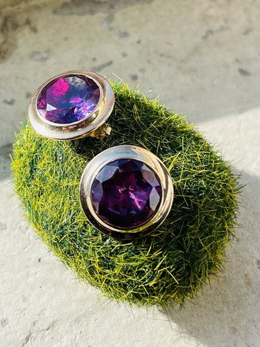 Vintage 14k Gold Color Changing Sapphire Art Deco Earrings - Picture 3 of 6