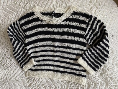 Kinder gestreifter Handstrick Pullover marine blau & weiß gestreift 6/9 Monate