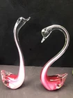 Vintage Set Of  Murano Art Glass Handmade  Pink White Clear Swan’s 11.25”