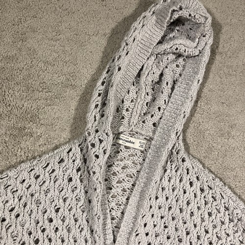 Abercrombie & Fitch Crocheted Hooded Cardigan Kids XL Gray Open Knit Cabincore - Picture 5 of 10