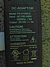 AC/DC Wall adapter 12 VDC 5.0 Amps regulated