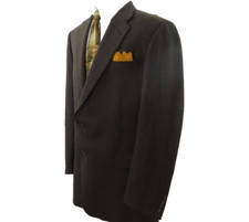 Hickey Freeman Mens Wool Brown Herringbone Blazer Jacket Sport Coat 46 L USA EUC