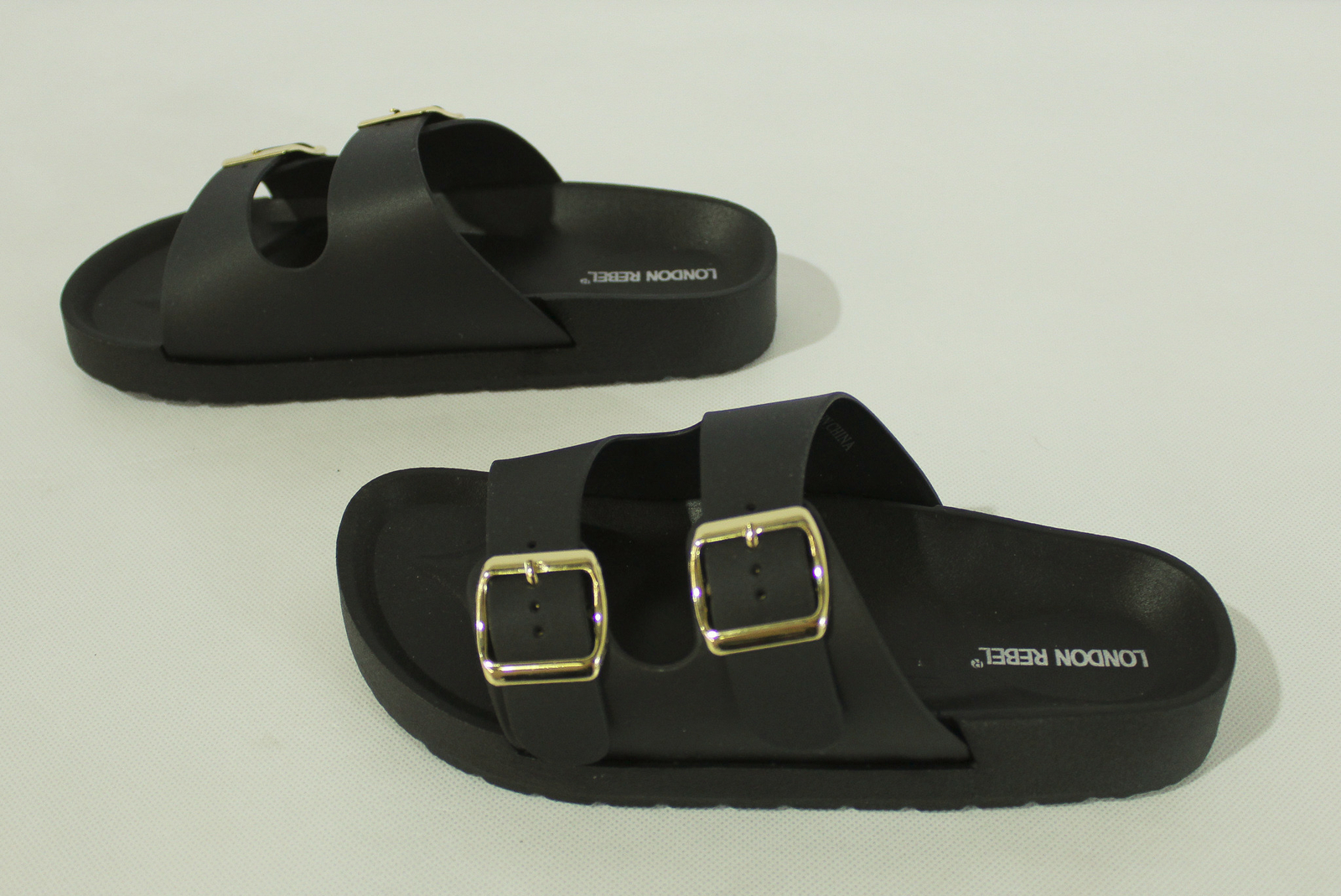 london rebel double buckle footbed sandals