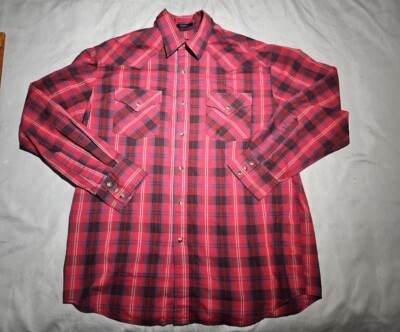 Pendleton Men Shirt Large Red Tartan Plaid Western Pearl Snap Collared Plaid Top