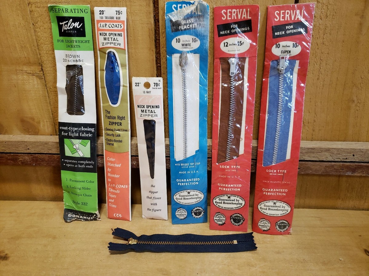 Vintage Metal Zipper Lot of 7 SERVAL TALON J&P COATS & CLARK 6