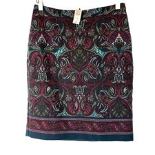 New Talbots Pencil Skirt Womens Size 4P Paisley Fully Lined Stretch Back Zipper