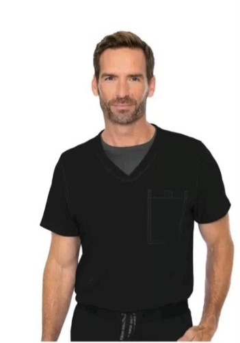 Med Couture Roth Wear Men's Scrub Top 1 Pocket Black S-XL 7478 Cadence Stretch