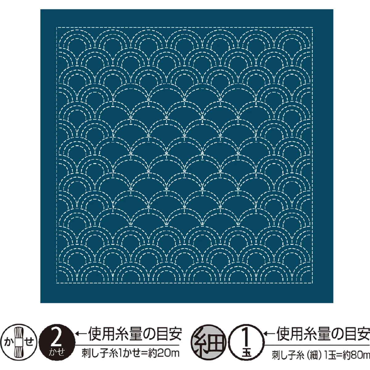 Olympus stamped Sashiko sampler (fabric only) ""Hana Fukin (Navy) Seigaiha Nagomi
