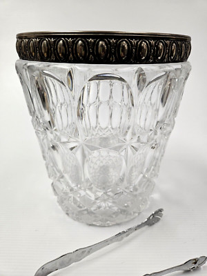 SPECTACULAR Italian Crystal and Silver Plate Champagne Wine Cooler Mid-Century