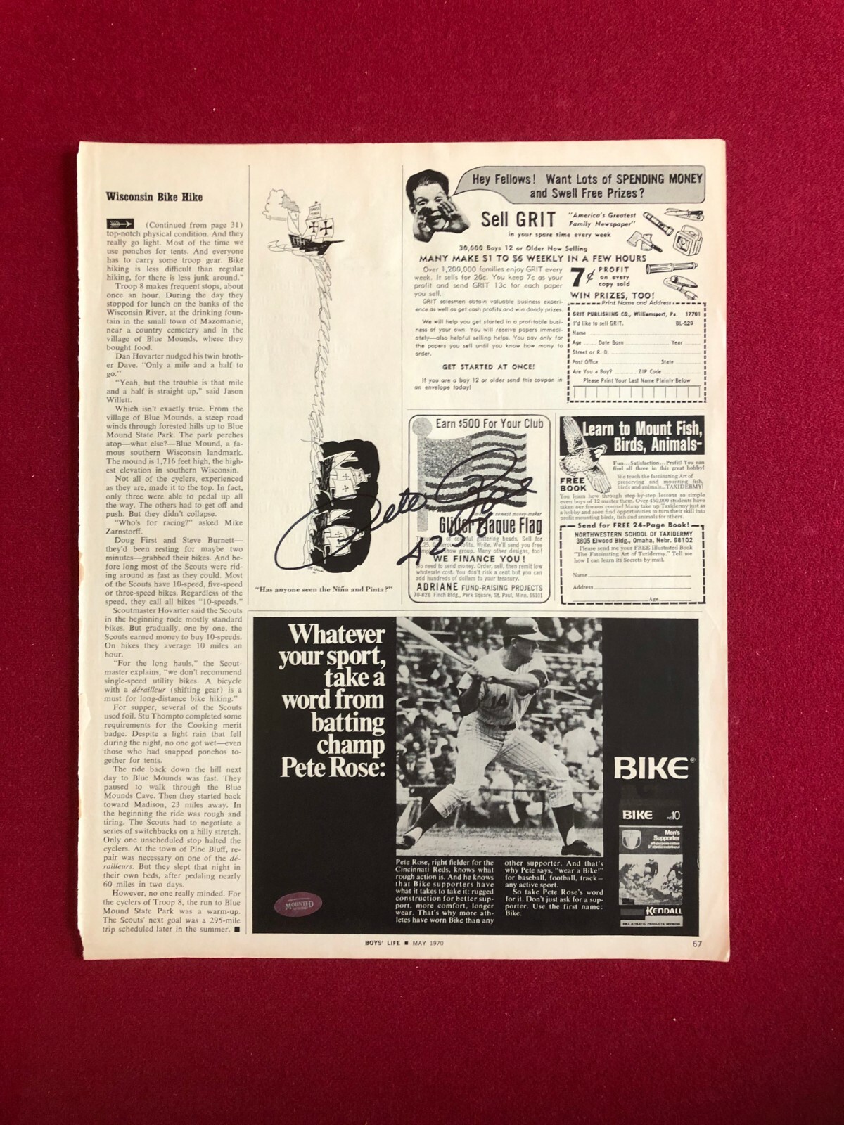 Pete Rose Autographed Signed 1970, , "" (Mounted Memories) "BIKE" Ad (Scarce) 