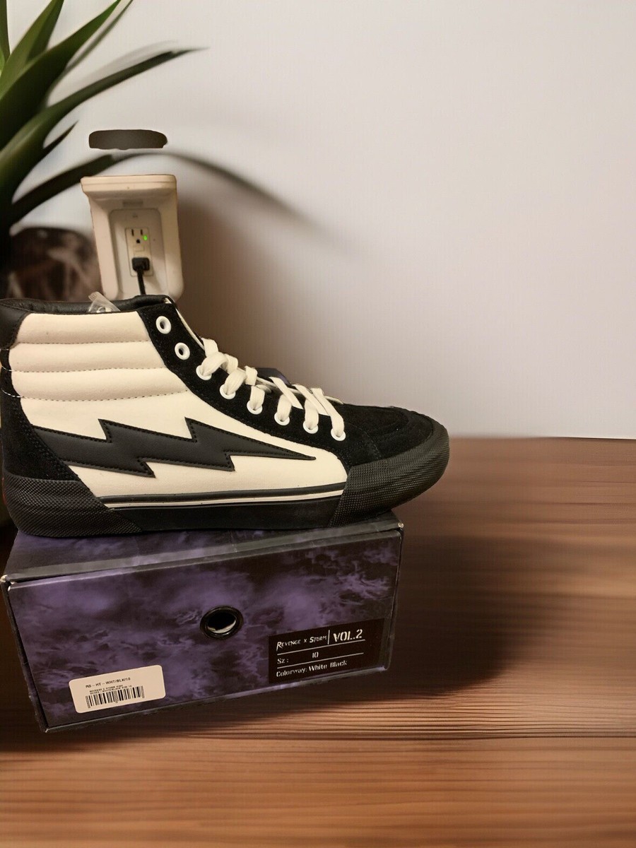 REVENGE x STORM High Top 2•White/Black Mens Sz 10•Lightning Bolt•New  W/Box