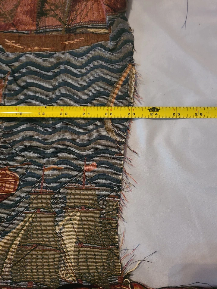 Vntg 挂毯材料织物 - 帆船图案 - 24 英寸 x 23 — 第 2/4 张图片