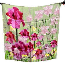 35"x35"Pink Irises Print Pure Mulberry Twill Silk 14momme Scarf 88x88cm 6-88