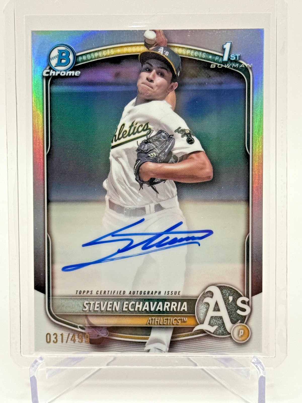 2025 Bowman Chrome Steven Echavarria Refractor Auto /499 1st Rookie RC A's