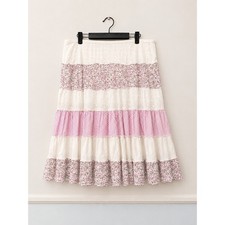 Boho Tiered Midi Skirt Women's Size M Pink Floral Cottagecore Prairie Whimsical