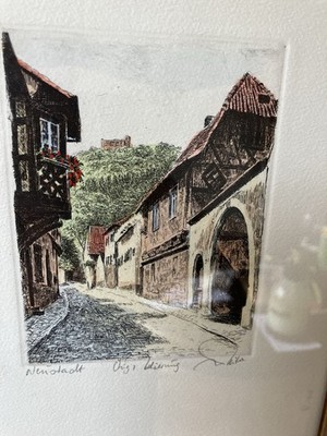 Hand Kolorierte Radierung Von Kurt Ries. Schlossstraße, Neustadt a.d.W.￼26x19 cm
