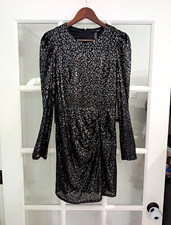 AQUA Bloomingdale’s Exclusive Metallic Leopard Long Sleeve Dress M NWT