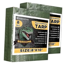 Tarps Waterproof 8x10 Feet, 2 Pack Heavy Duty Green Tarp Cover 8 Mil Thick, 