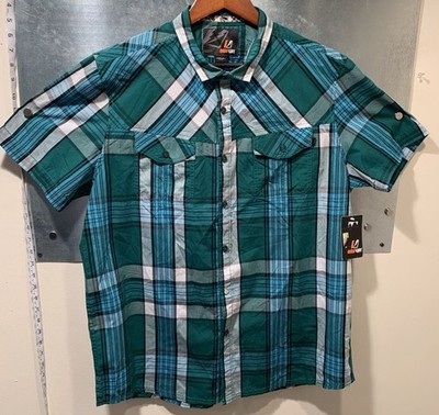 Amplify Cowboy Western Button Up Green/Blue/Black Plaid Short Sleeve  XL NEW