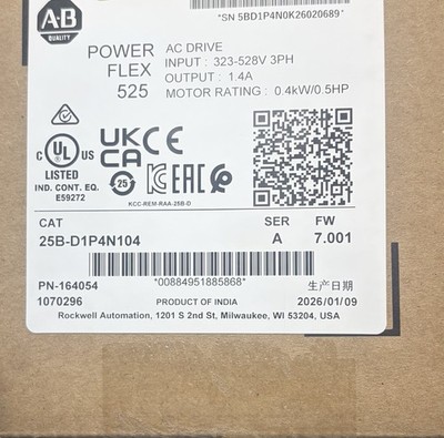 Allen Bradley 25B-D1P4N104 A Powerflex 525 AC Drive 0.5HP