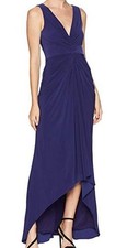 Adrianna Papell Womens Blue Draped Leg-baring High/Low Jersey Dress Size 14