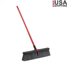 Heavy Duty Rough Surface Push Broom W/ Sturdy Steel Handle Polymer Fibers New