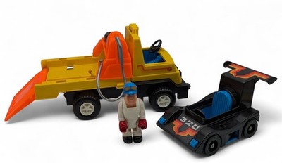 1978 Fisher Price Husky Helpers Race Car #320 & Rig Hauler