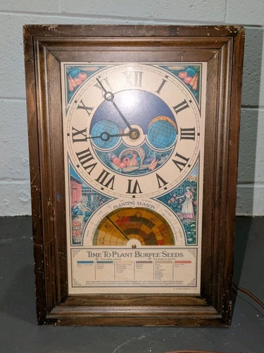 Vintage Burpee "Time to Plant Burpee Seeds" Centennial Clock 1970`s Works READ
