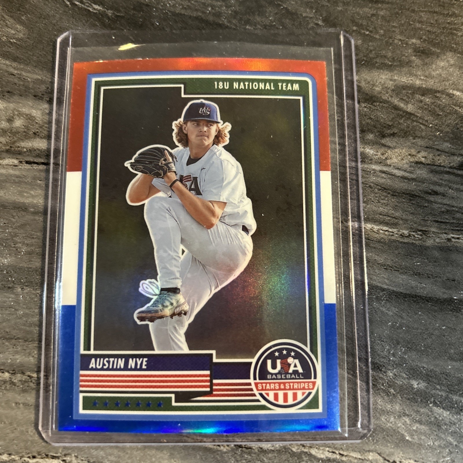 2023 Panini USA Baseball Stars & Stripes #13 Austin Nye - Red White & Blue Prizm