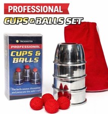 Deluxe CUPS  BALLS ALUMINUM SET  Bag Table Magic Trick And Red Silver Magician