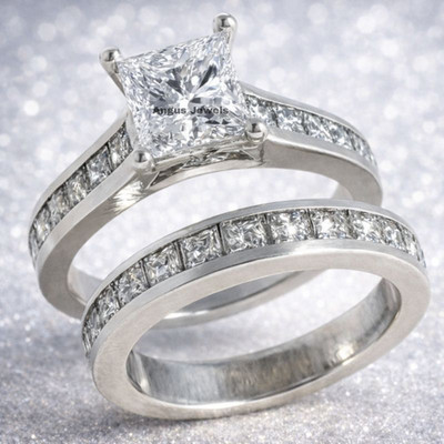 IGI 3.25ct Princess VS1/ F Lab grown Diamond Ring 14K White Gold Wedding Band